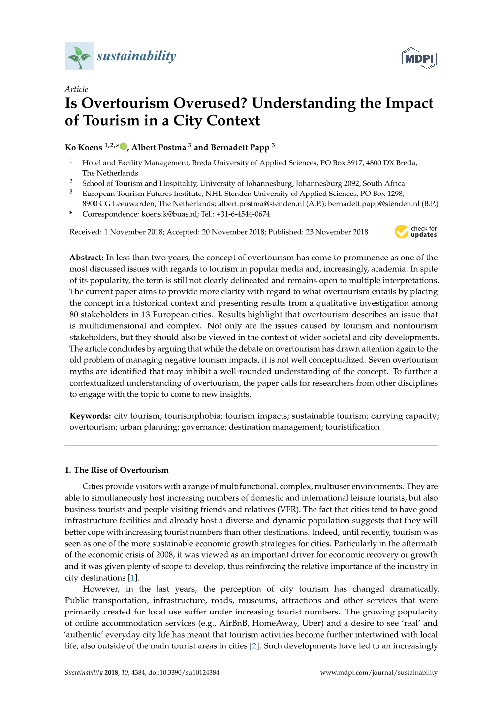 Understanding the Impact of Tourism in a City Context