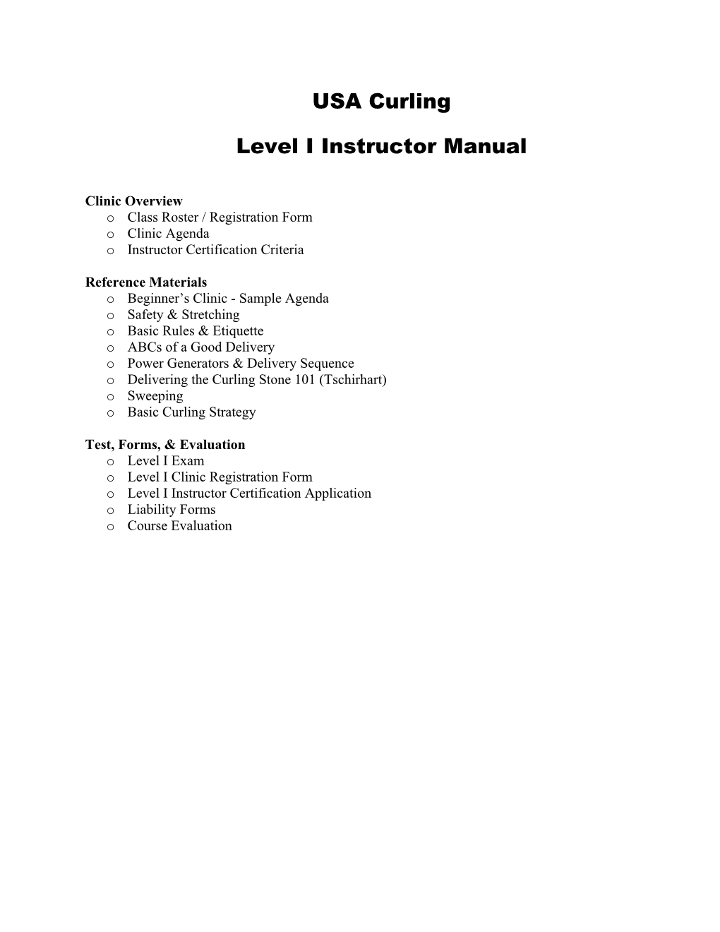 USA Curling Level I Instructor Manual
