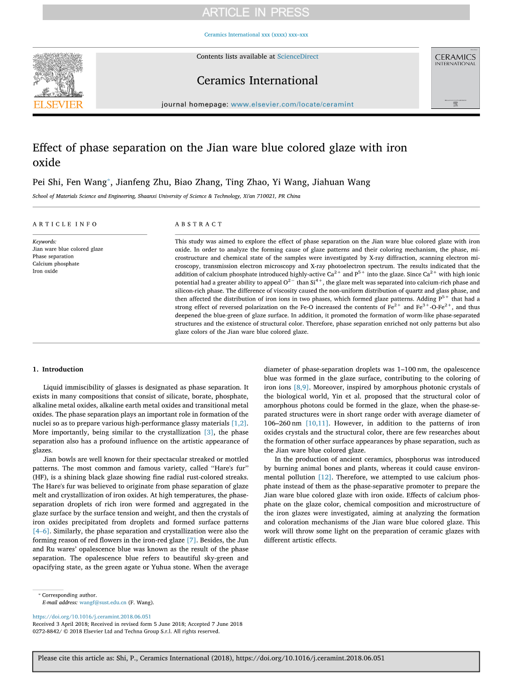 Effect of Phase Separation on the Jian Ware Blue Colored Glaze with Iron