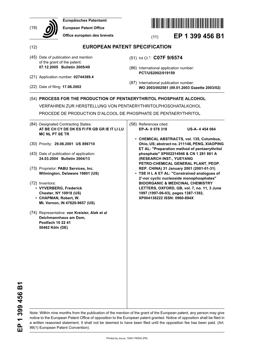 Process for the Production of Pentaerythritol