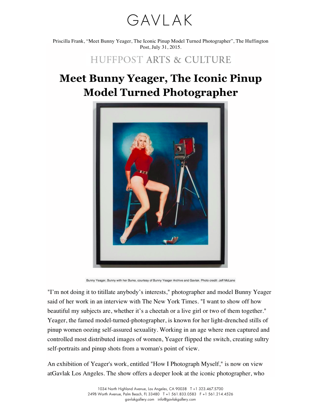 Meet Bunny Yeager, the Iconic Pinup Model Turned Photographer”, the Huffington Post, July 31, 2015