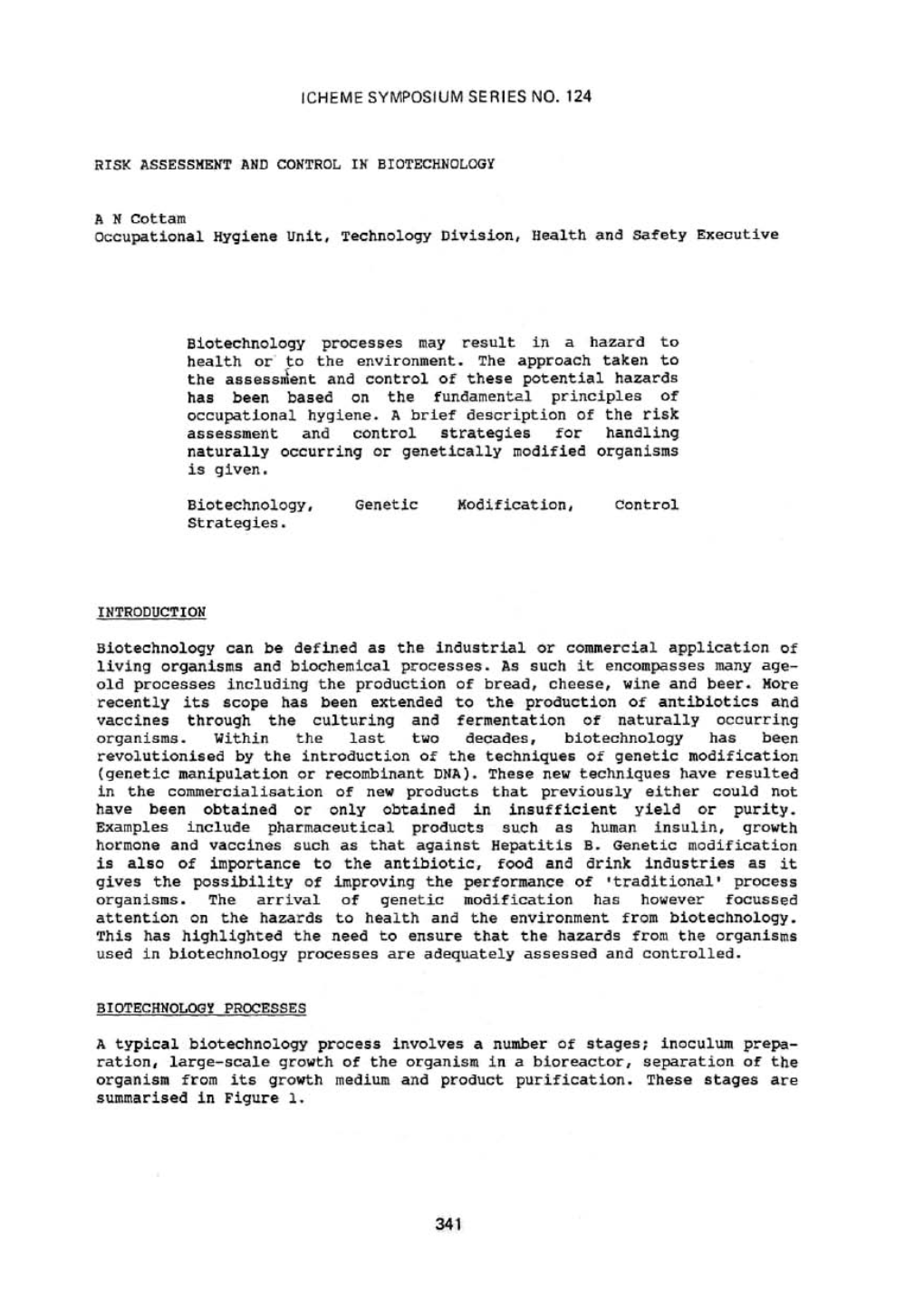 Risk Assessment and Control in Biotechnology