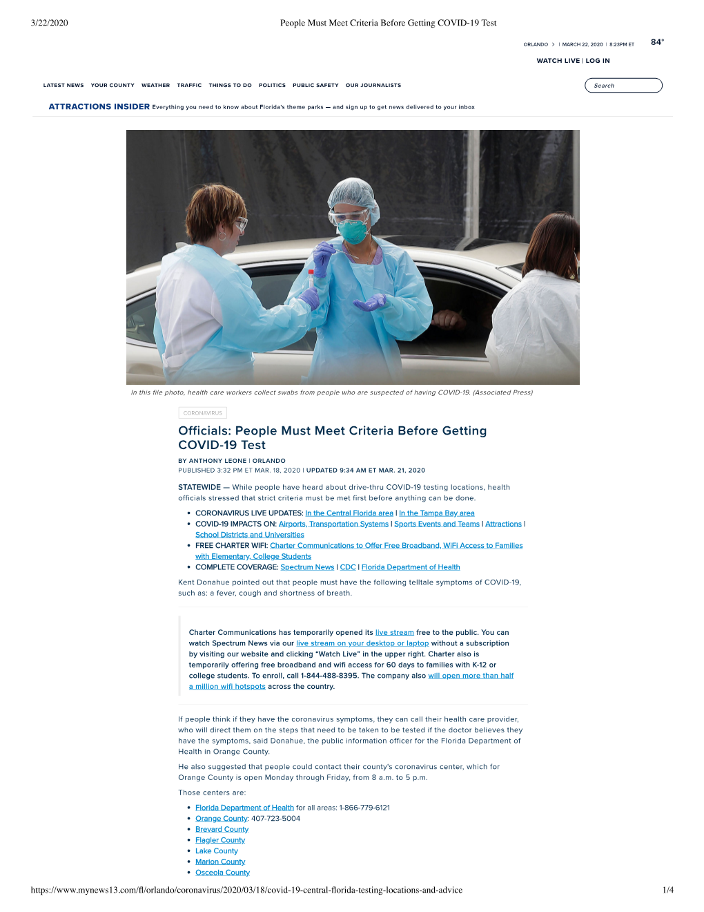 People Must Meet Criteria Before Getting COVID-19 Test 84° ORLANDO | MARCH 22, 2020 | 8:23PM ET