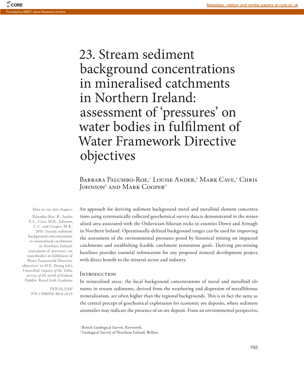 23. Stream Sediment Background Concentrations in Mineralised