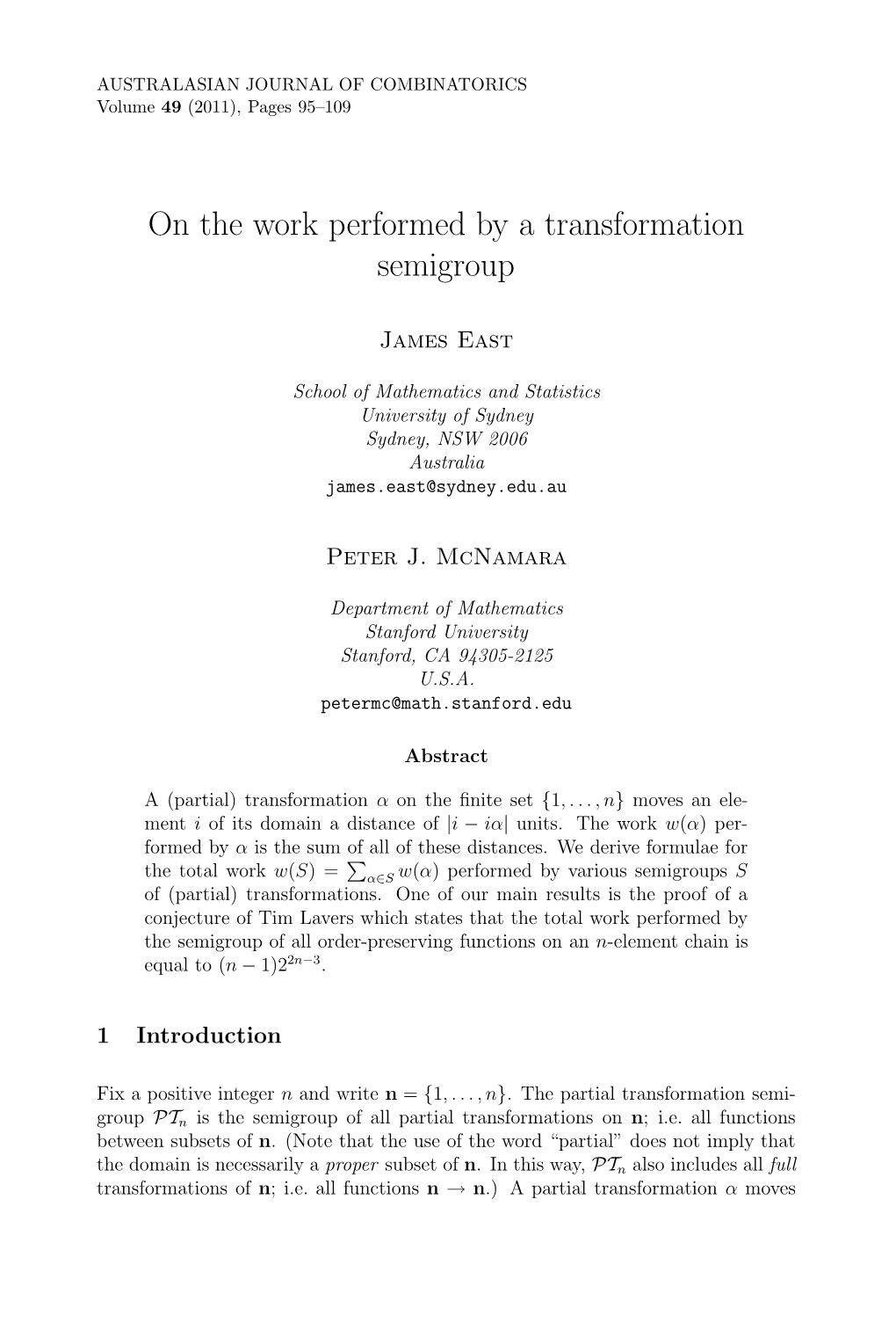 On the Work Performed by a Transformation Semigroup