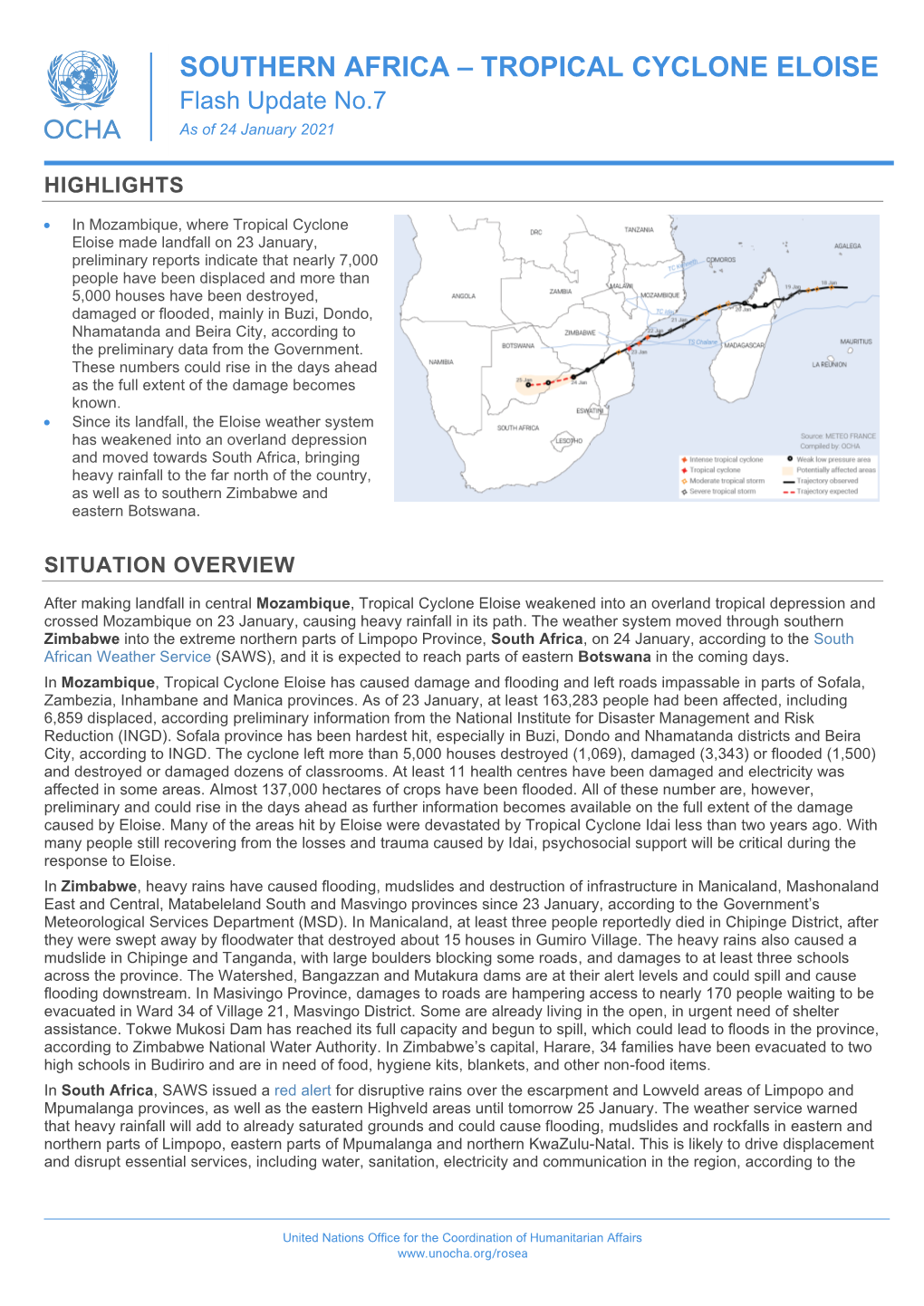 TROPICAL CYCLONE ELOISE Flash Update No.7 As of 24 January 2021