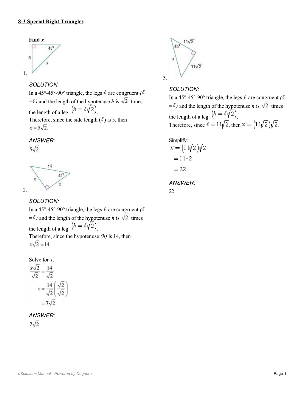 In a 45°-45°-90° Triangle, the Legs Are Congruent