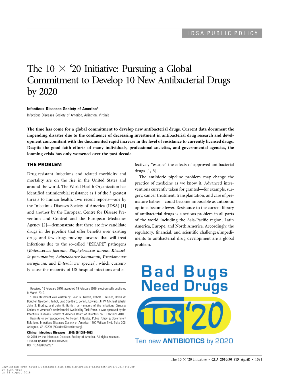 20 Initiative: Pursuing a Global Commitment to Develop 10 New Antibacterial Drugs by 2020