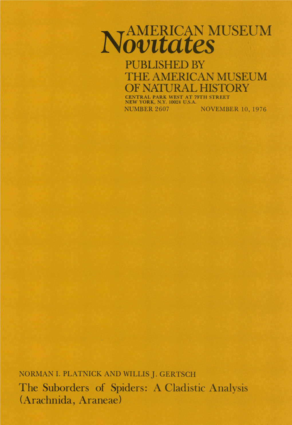 Novitatesamerican MUSEUM PUBLISHED by the AMERICAN MUSEUM of NATURAL HISTORY CENTRAL PARK WEST at 79TH STREET NEW YORK, N.Y