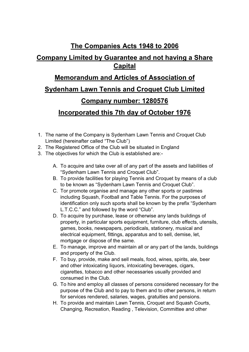 The Companies Acts 1948 to 2006 Company