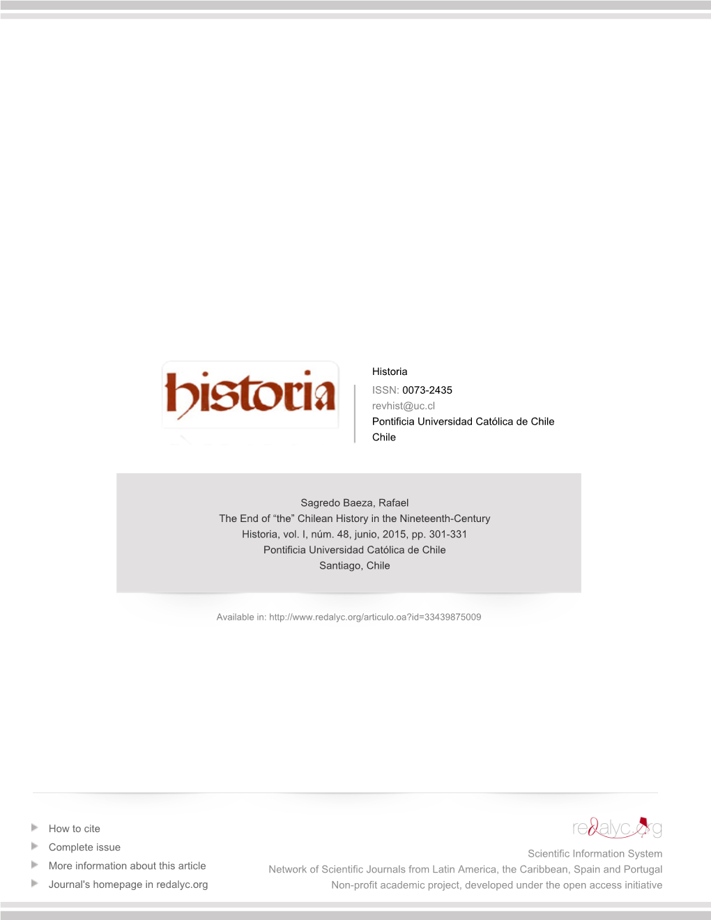 The End of “The” Chilean History in the Nineteenth-Century Historia, Vol
