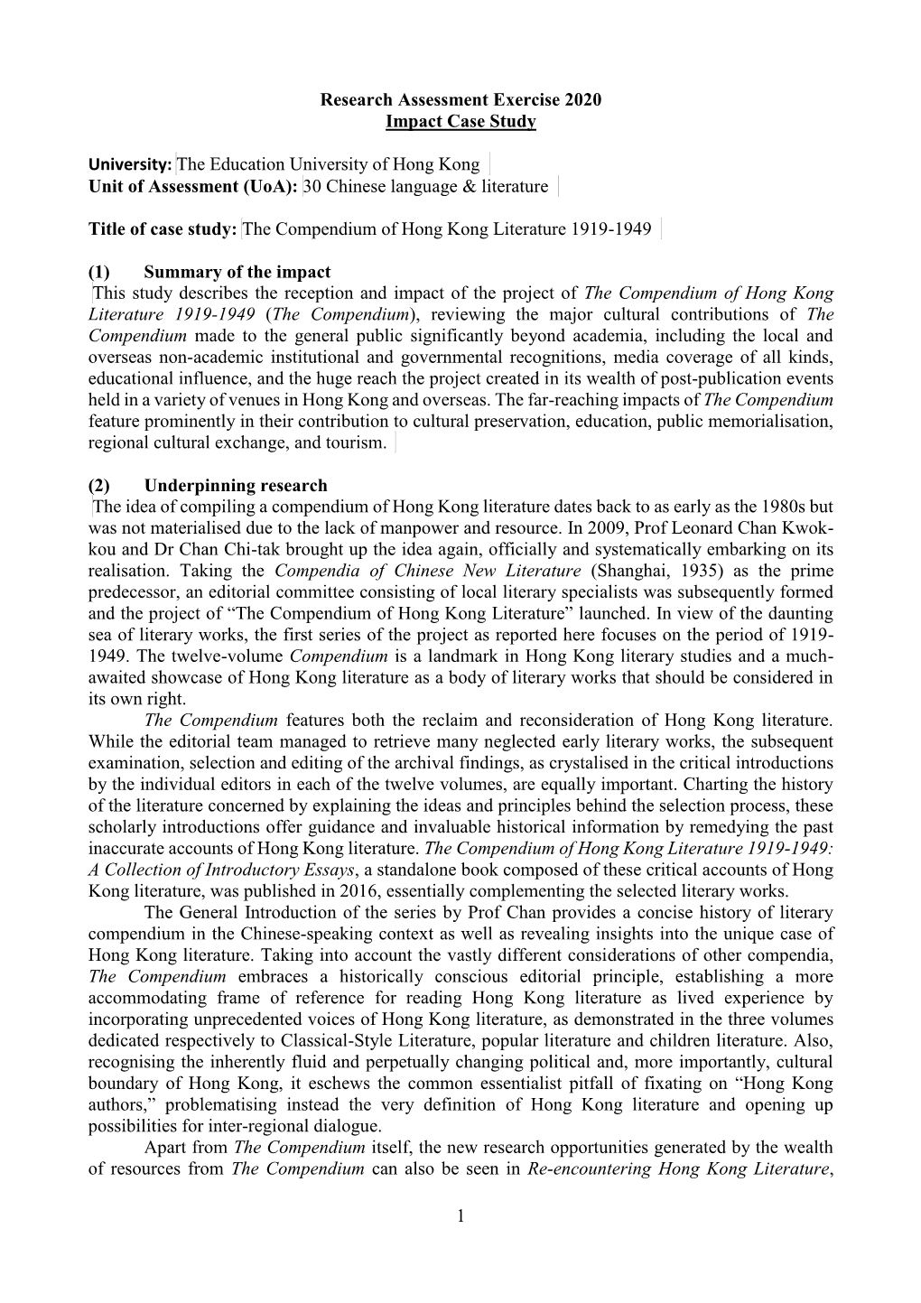 The Compendium of Hong Kong Literature 1919-1949