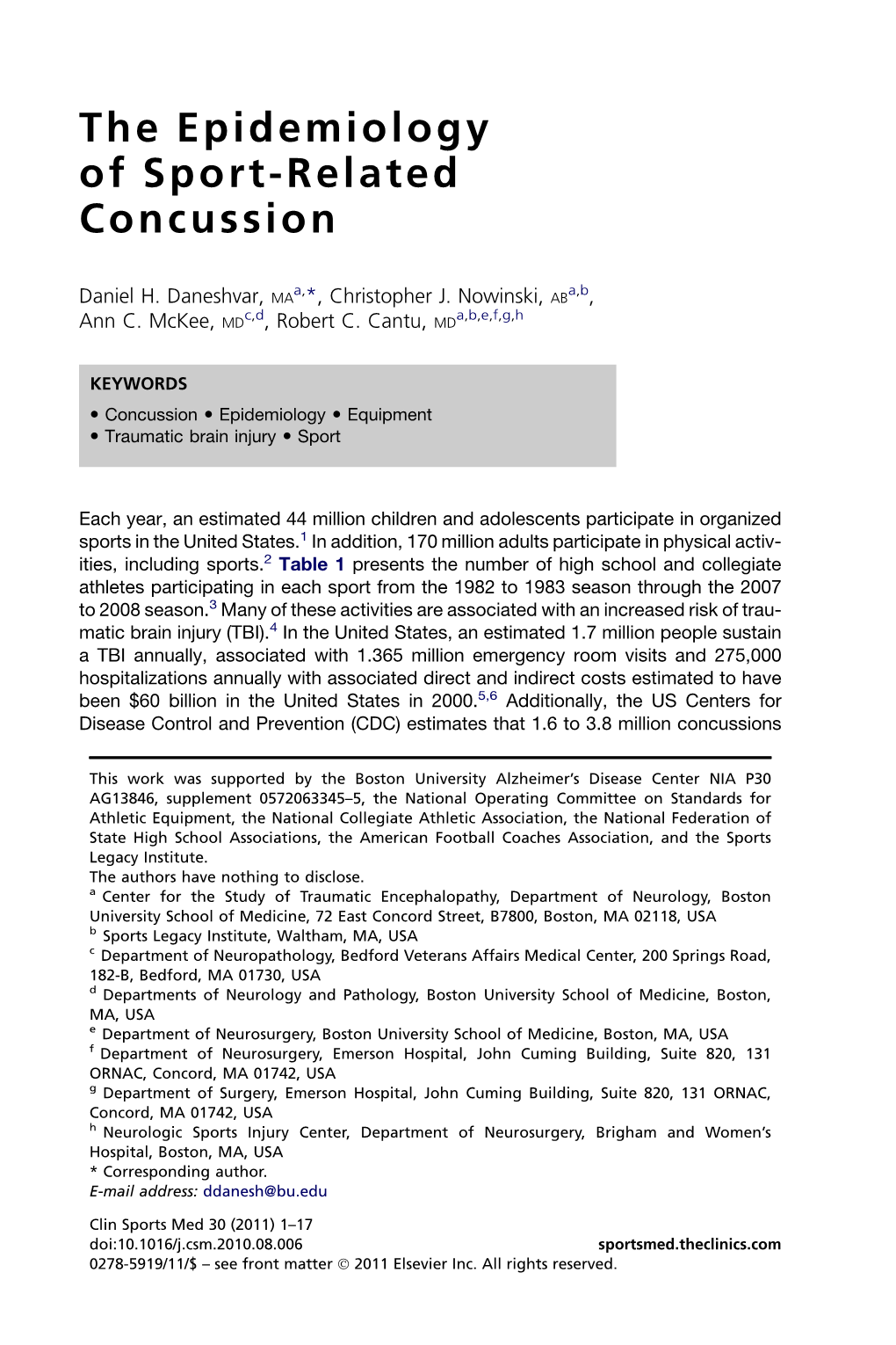 The Epidemiology of Sport-Related Concussion