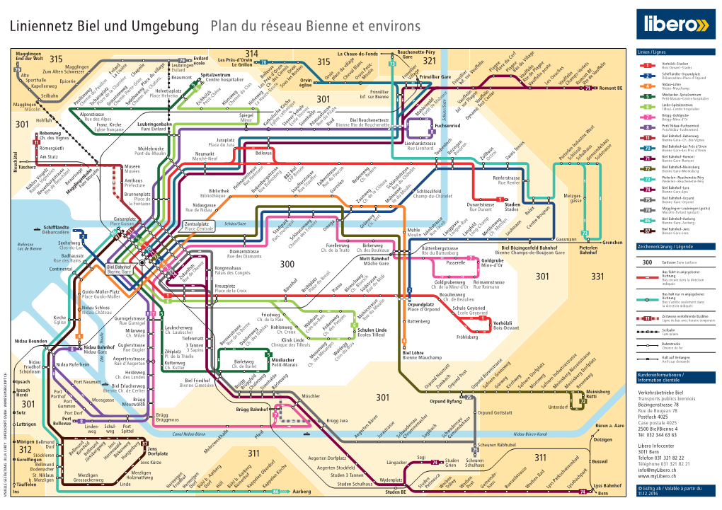 Liniennetz Biel Und Umgebung Plan Du Réseau Bienne Et Environs