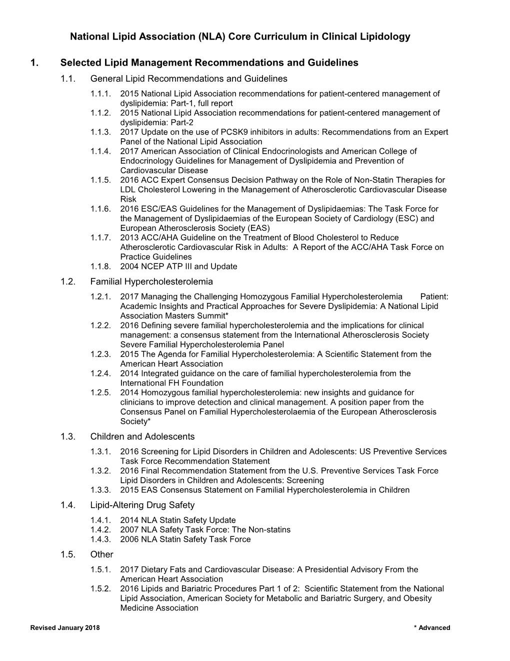 National Lipid Association (NLA) Core Curriculum in Clinical Lipidology 1