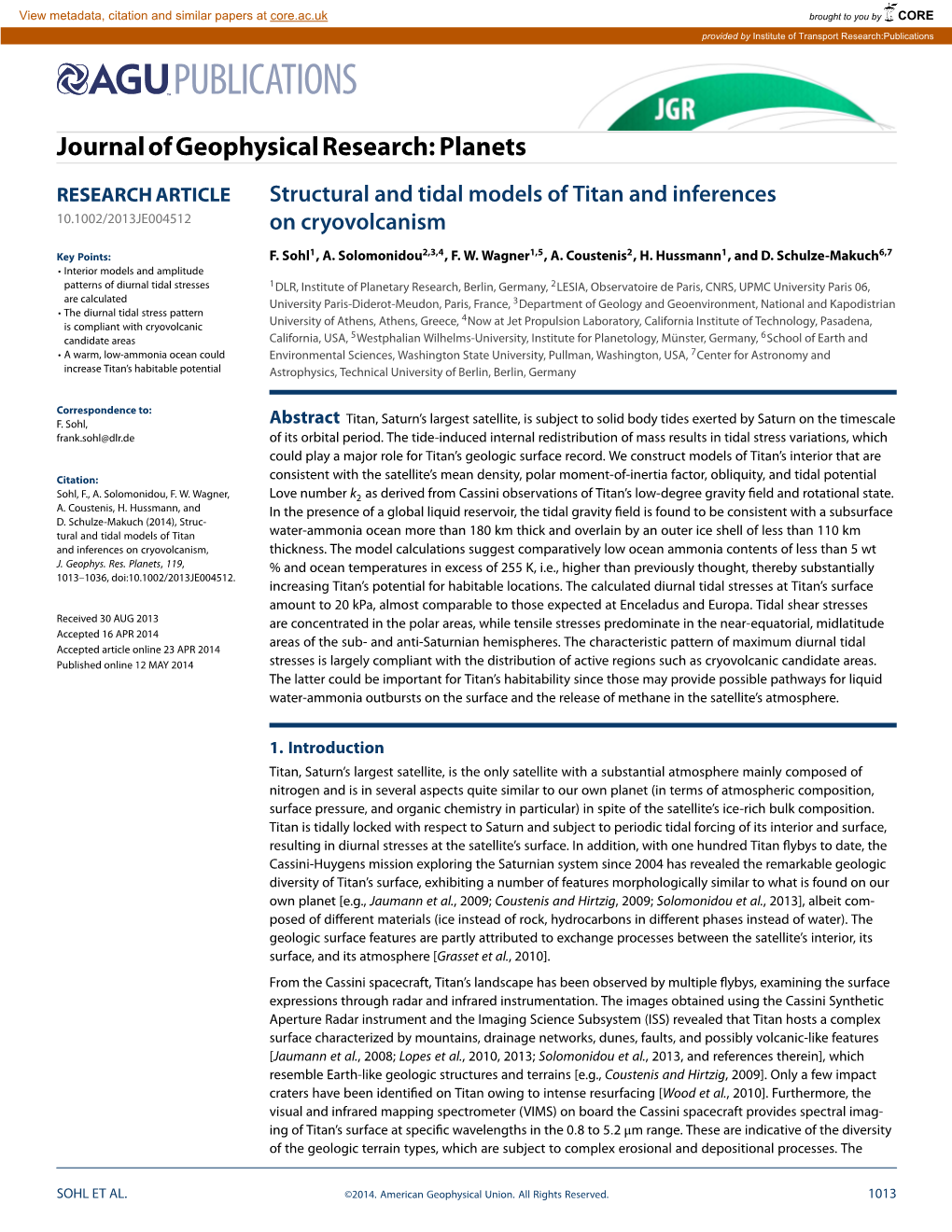 Structural and Tidal Models of Titan and Inferences on Cryovolcanism