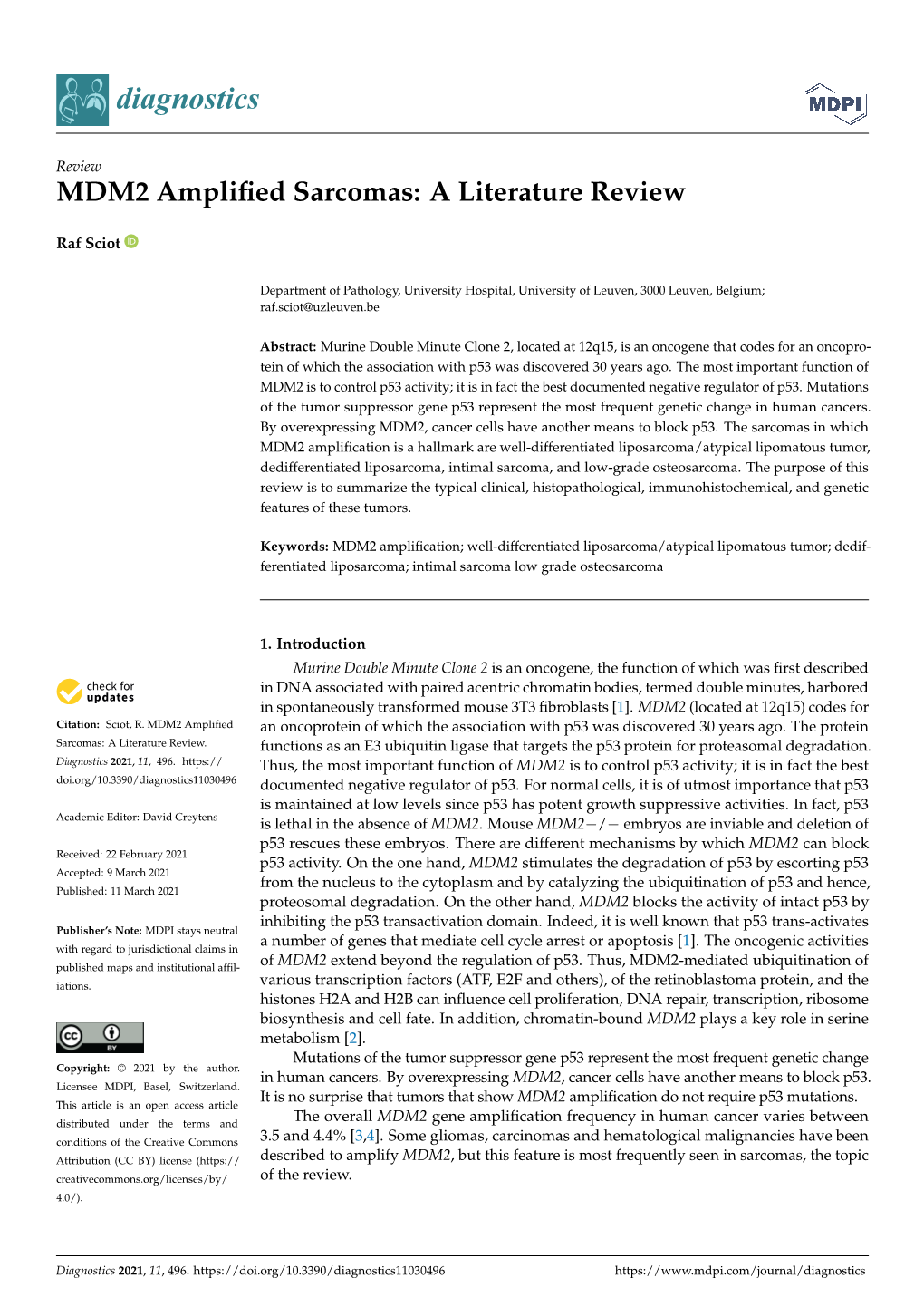 MDM2 Amplified Sarcomas: a Literature Review