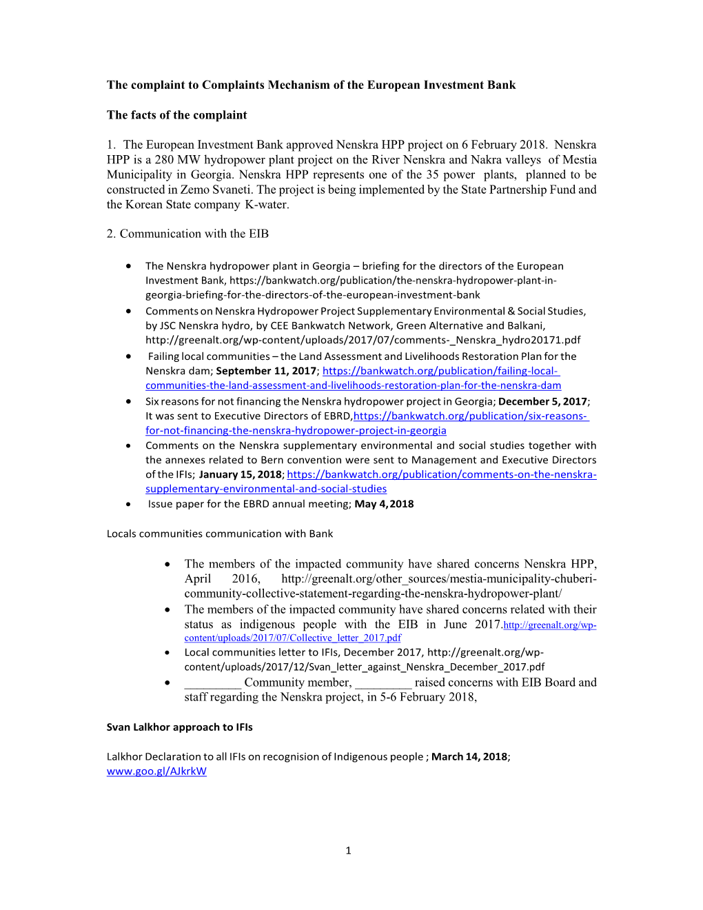 The Complaint to Complaints Mechanism of the European Investment Bank