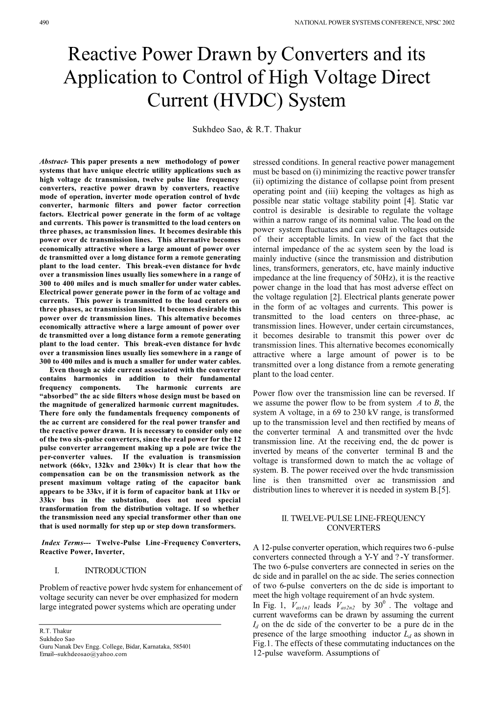 Reactive Power Drawn by Converters and Its Application to Control of High Voltage Direct Current (HVDC) System