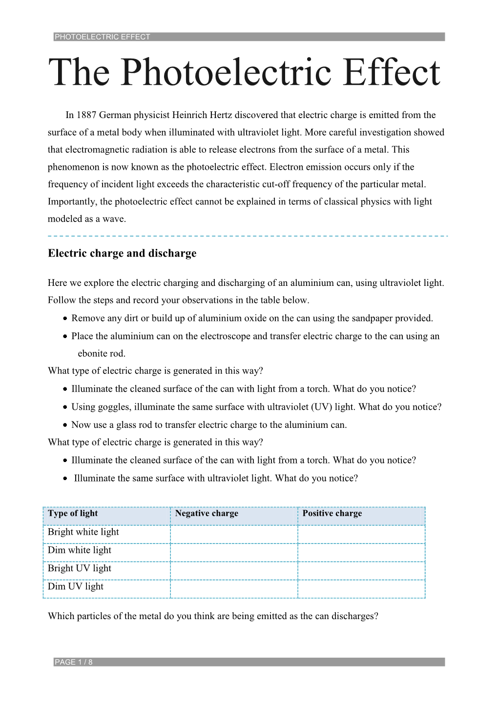 The Photoelectric Effect