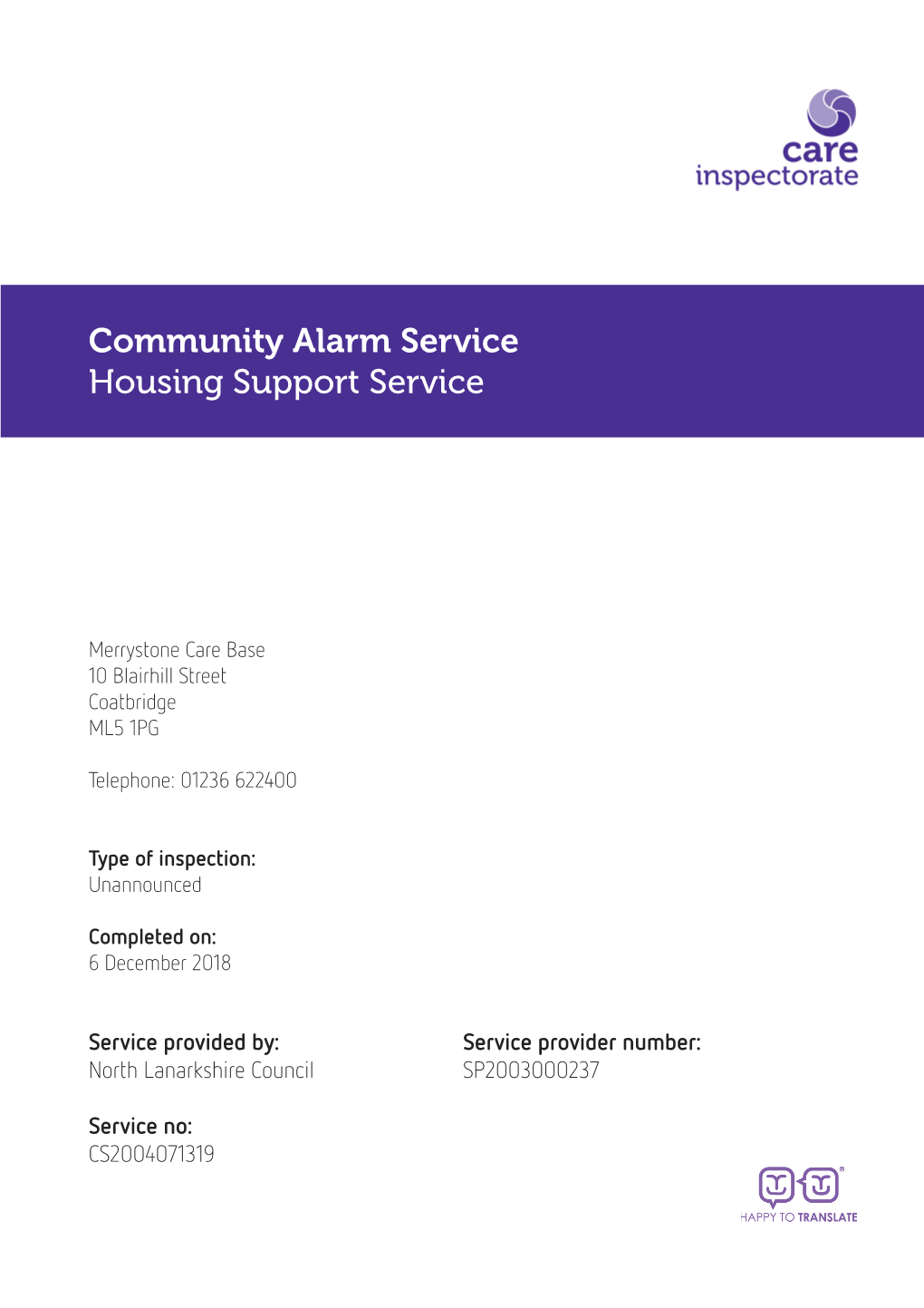 Community Alarm Service Housing Support Service