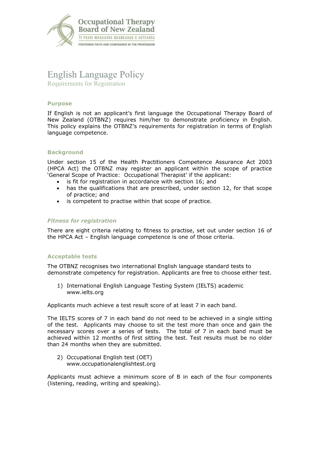 English Language Policy