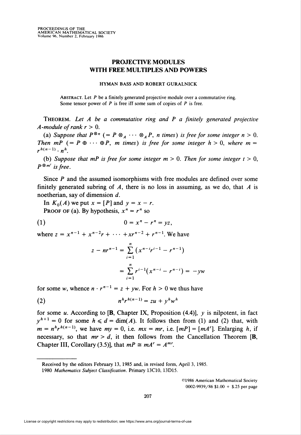 Projective Modules with Free Multiples and Powers