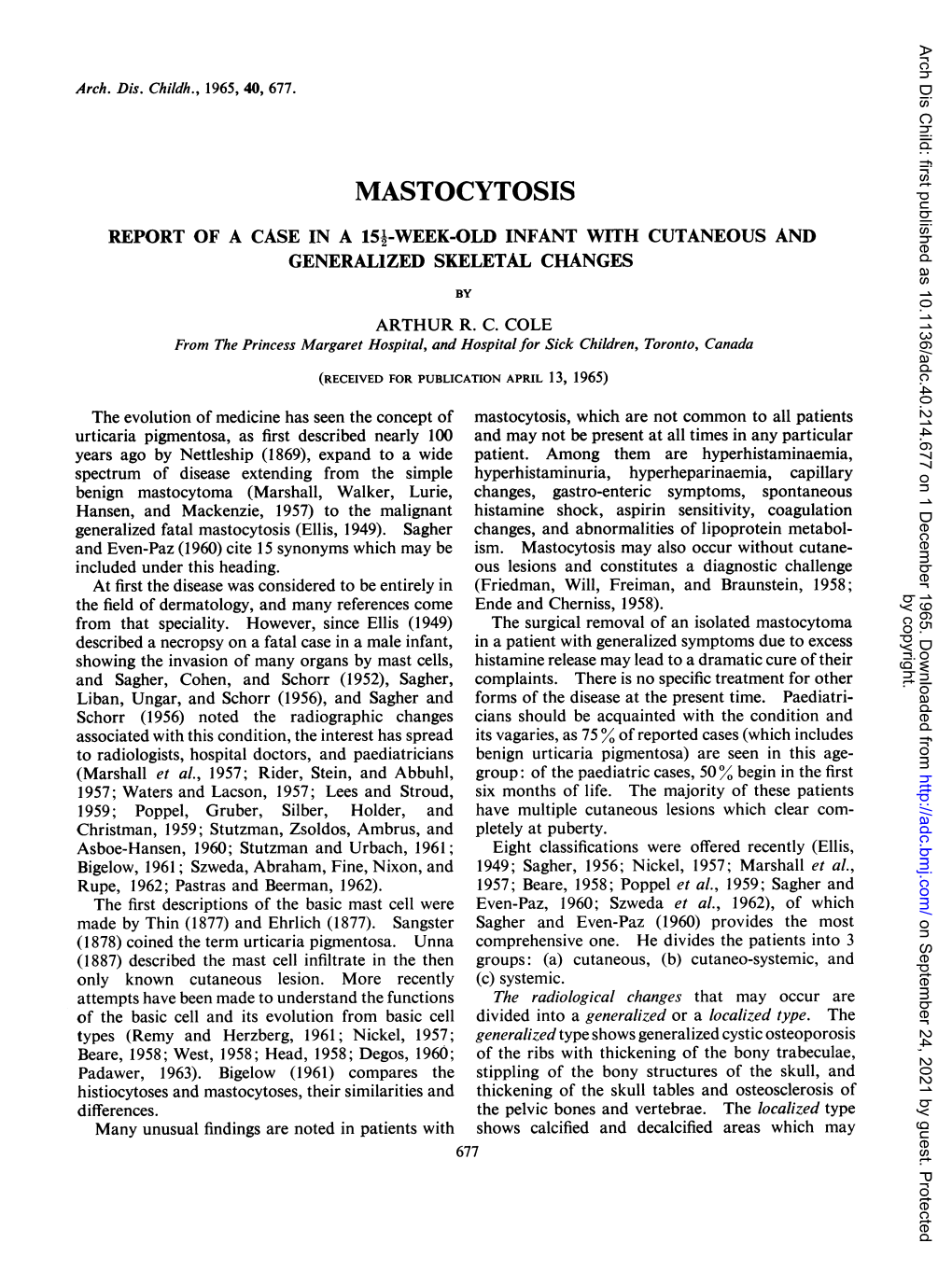 Mastocytosis Report of a Case in a 152-Week-Old Infant with Cutaneous and Generalized Skeletal Changes