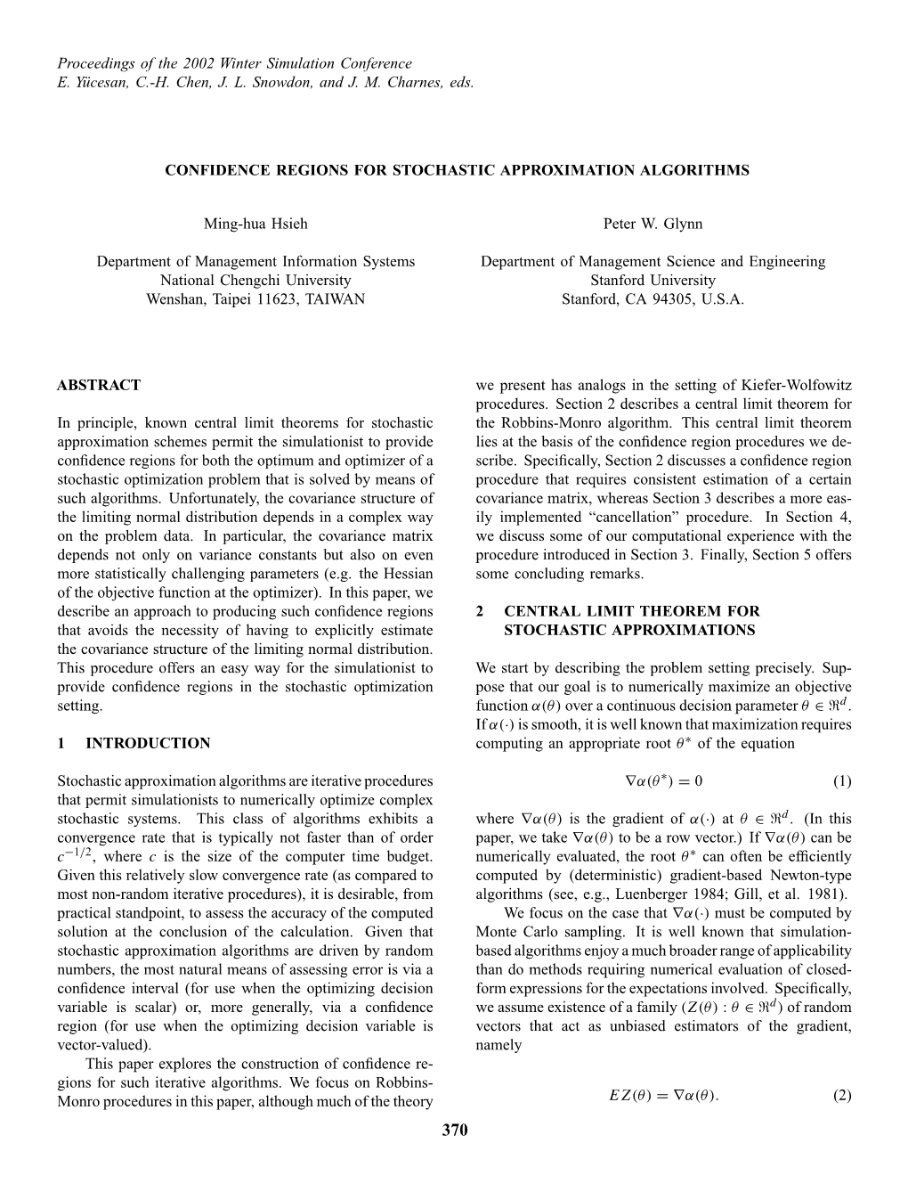 2002: Confidence Regions for Stochastic Approximation