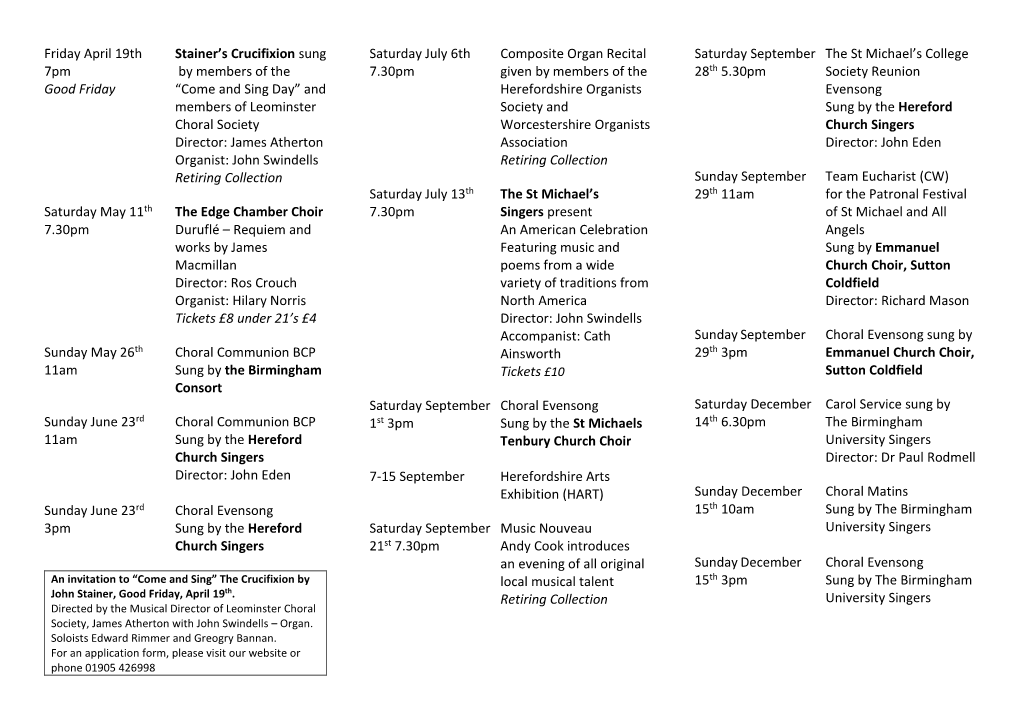 Friday April 19Th Stainer's Crucifixion Sung