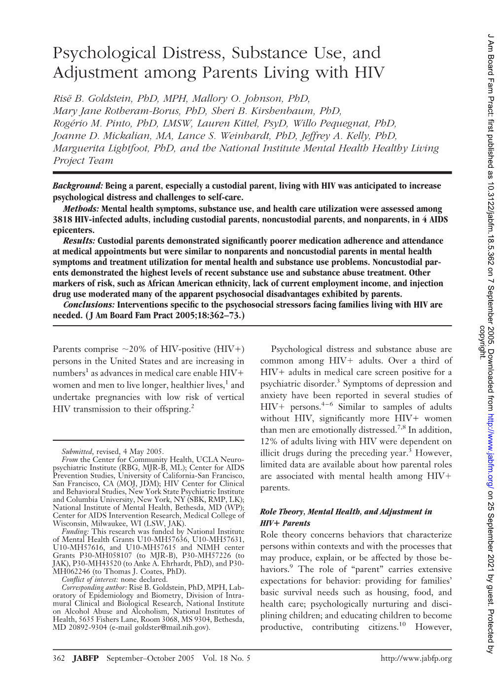 Psychological Distress, Substance Use, and Adjustment Among Parents Living with HIV