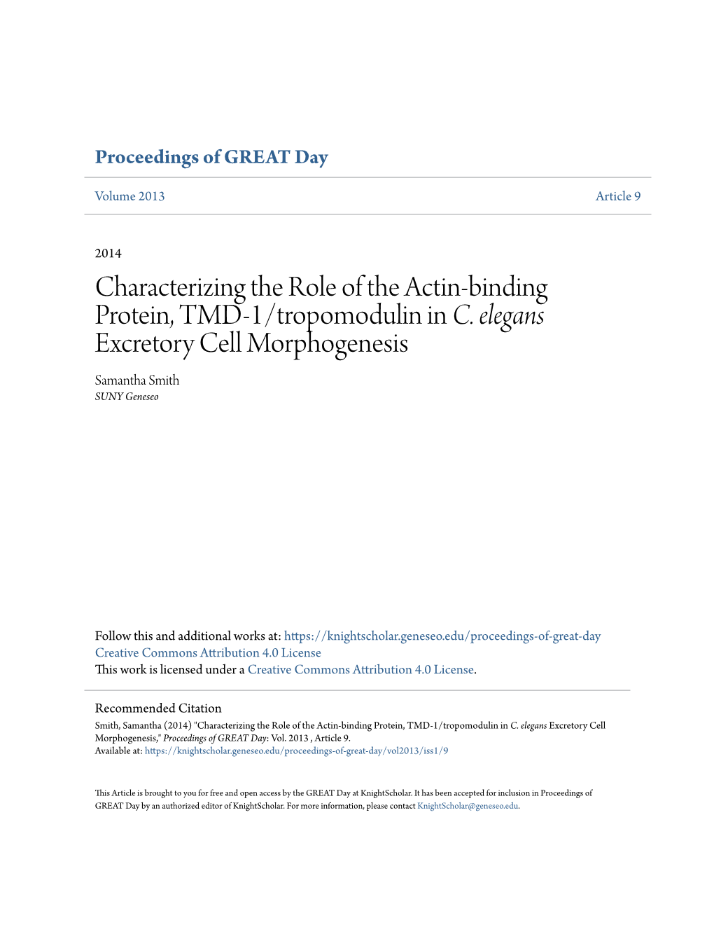 Characterizing the Role of the Actin-Binding Protein, TMD-1/Tropomodulin in C