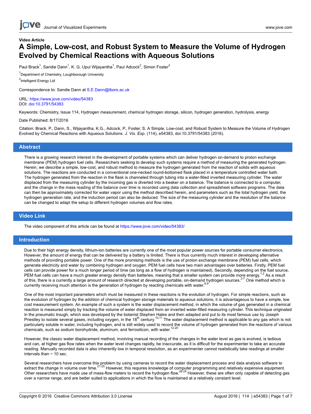 A Simple, Low-Cost, and Robust System to Measure the Volume of Hydrogen Evolved by Chemical Reactions with Aqueous Solutions