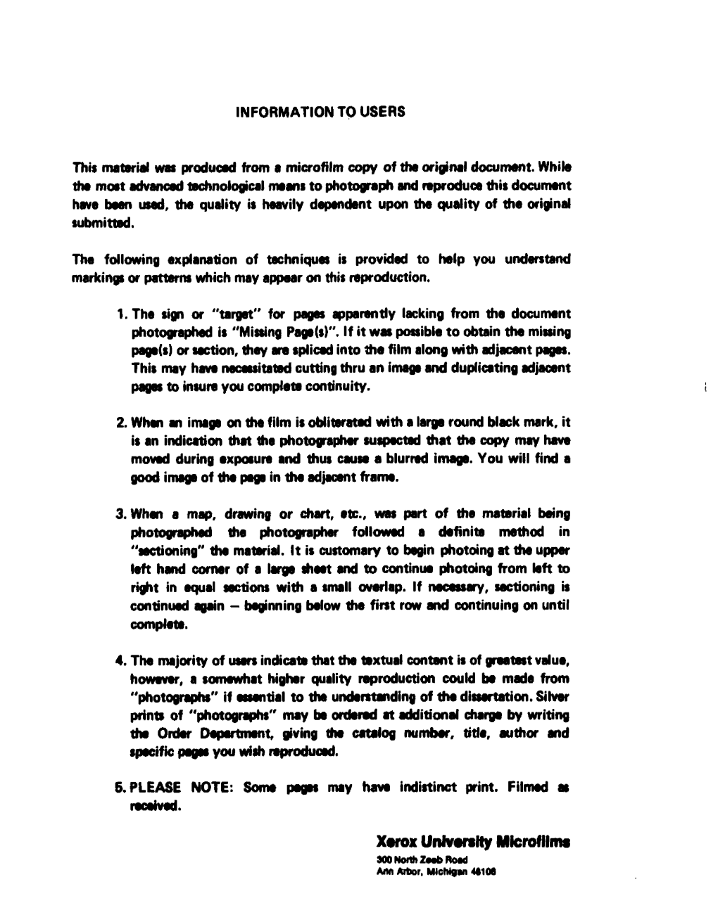 Xorox Univorsky Microfilms 300 North Zaab Road Am Artur, Michigan 40106 T, R I 74-14,198