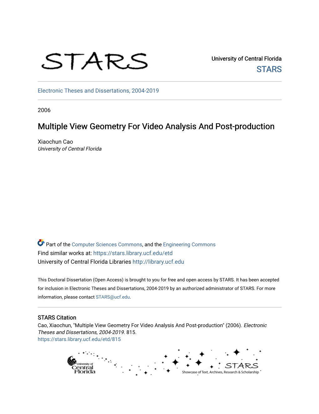 Multiple View Geometry for Video Analysis and Post-Production