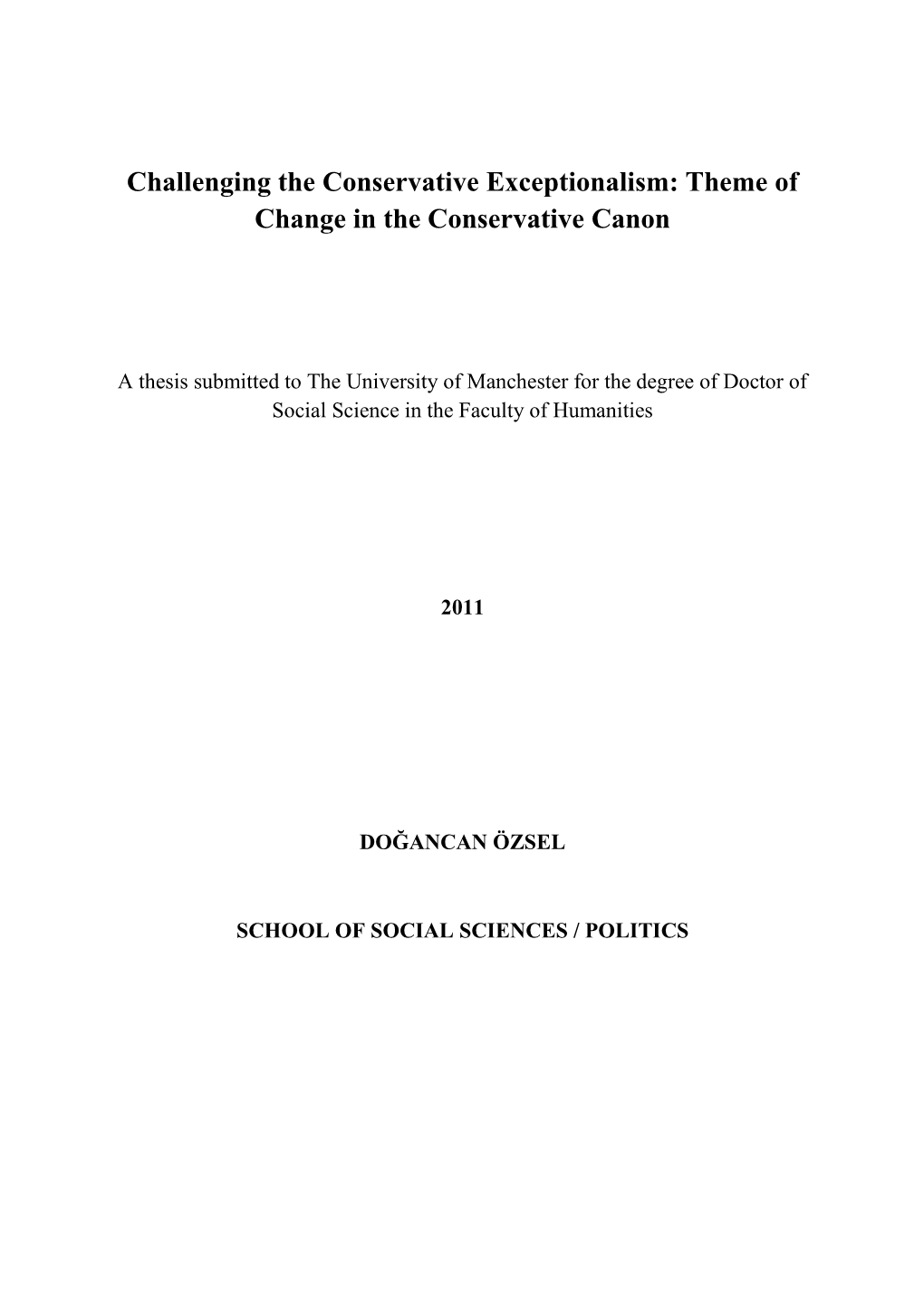 Challenging the Conservative Exceptionalism: Theme of Change in the Conservative Canon