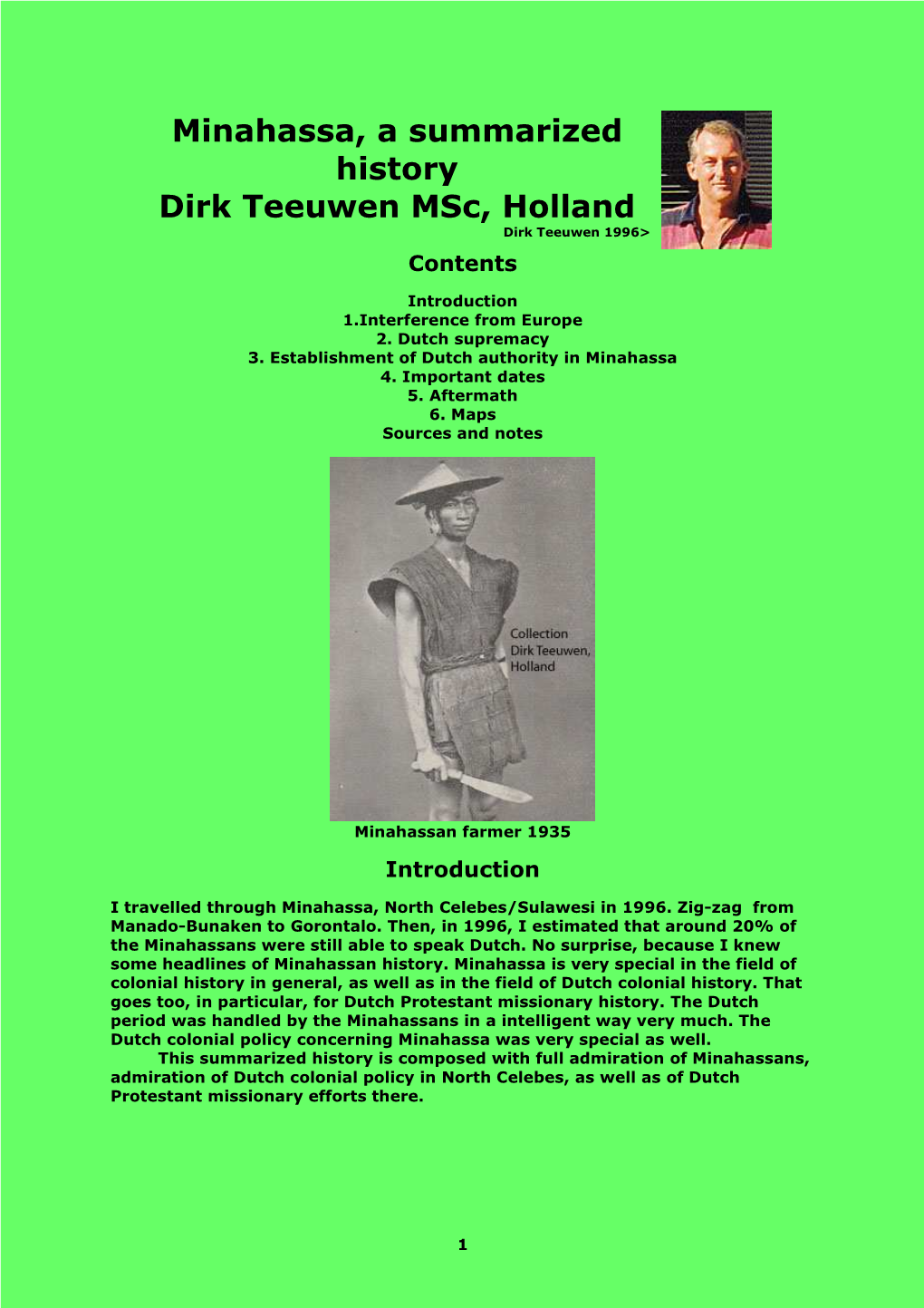 Minahassa, a Summarized History Dirk Teeuwen Msc, Holland