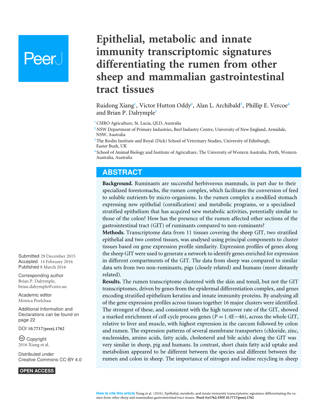 Epithelial, Metabolic and Innate Immunity Transcriptomic Signatures Differentiating the Rumen from Other Sheep and Mammalian Gastrointestinal Tract Tissues