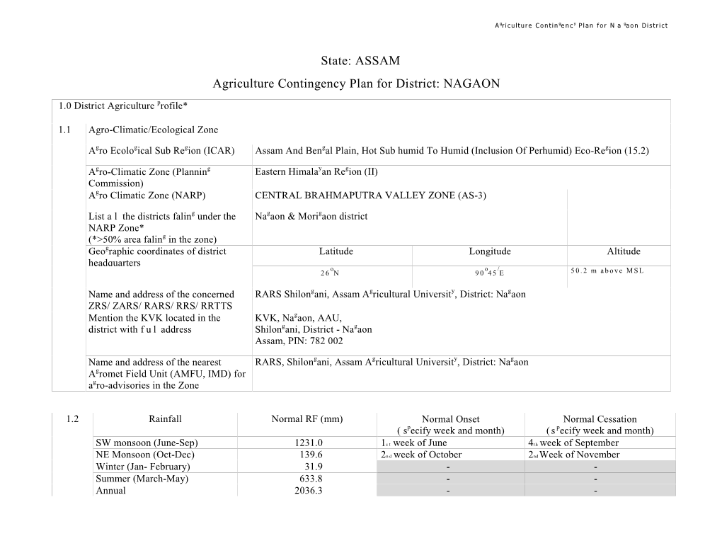 ASSAM Agriculture Contingency Plan for District: NAGAON