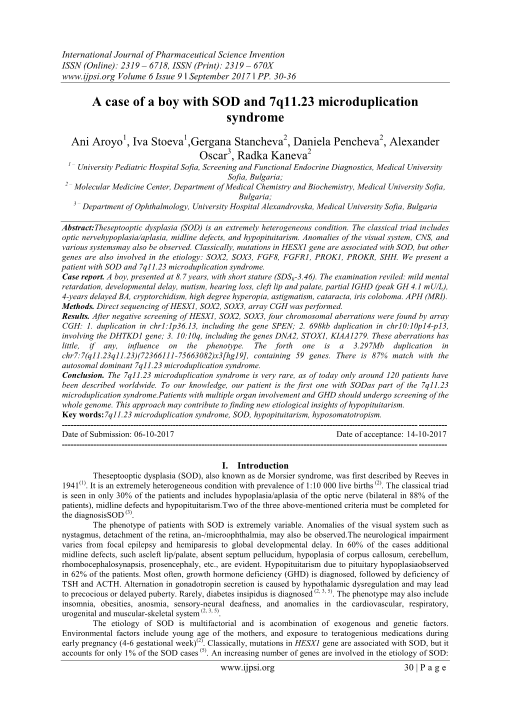 A Case of a Boy with SOD and 7Q11.23 Microduplication Syndrome