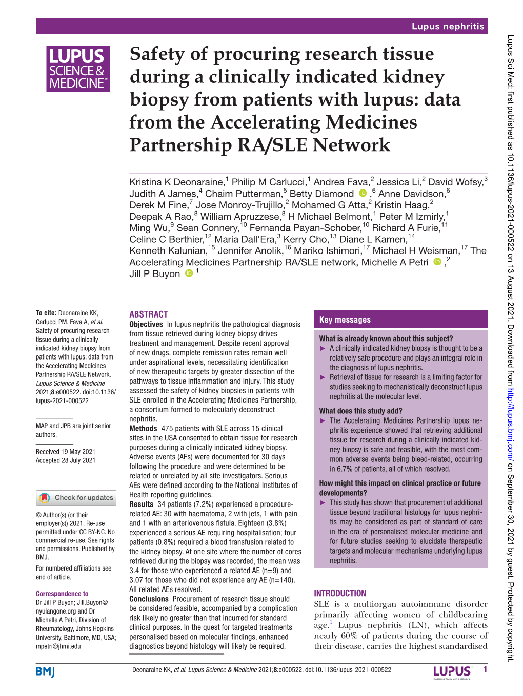 Safety of Procuring Research Tissue During a Clinically Indicated Kidney Biopsy from Patients with Lupus: Data from the Accelera