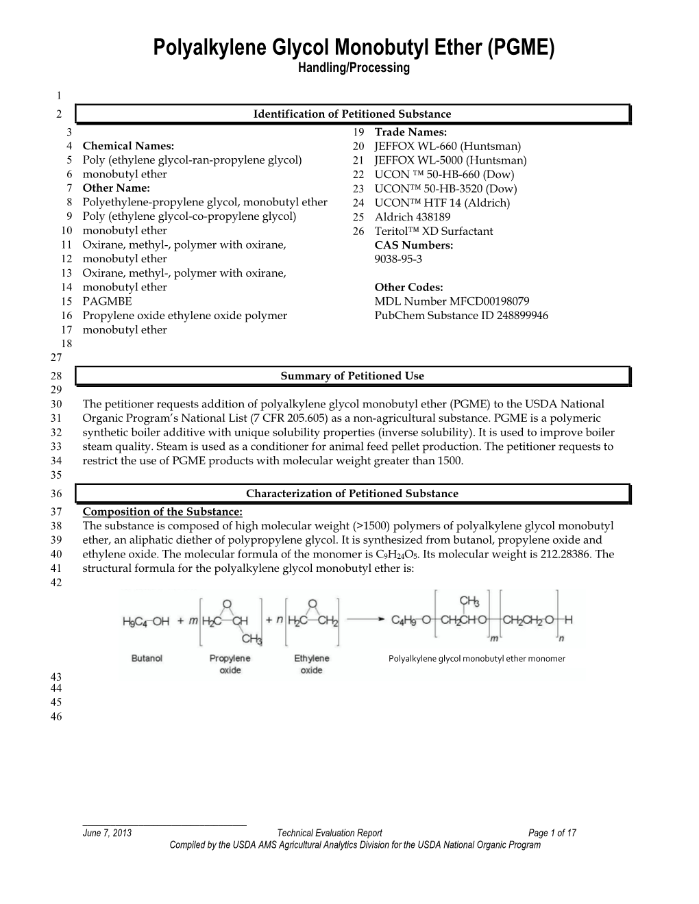 Polyalkylene Glycol Monobutyl Ether (PGME) for Handling