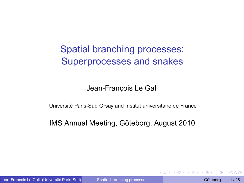 Spatial Branching Processes: Superprocesses and Snakes