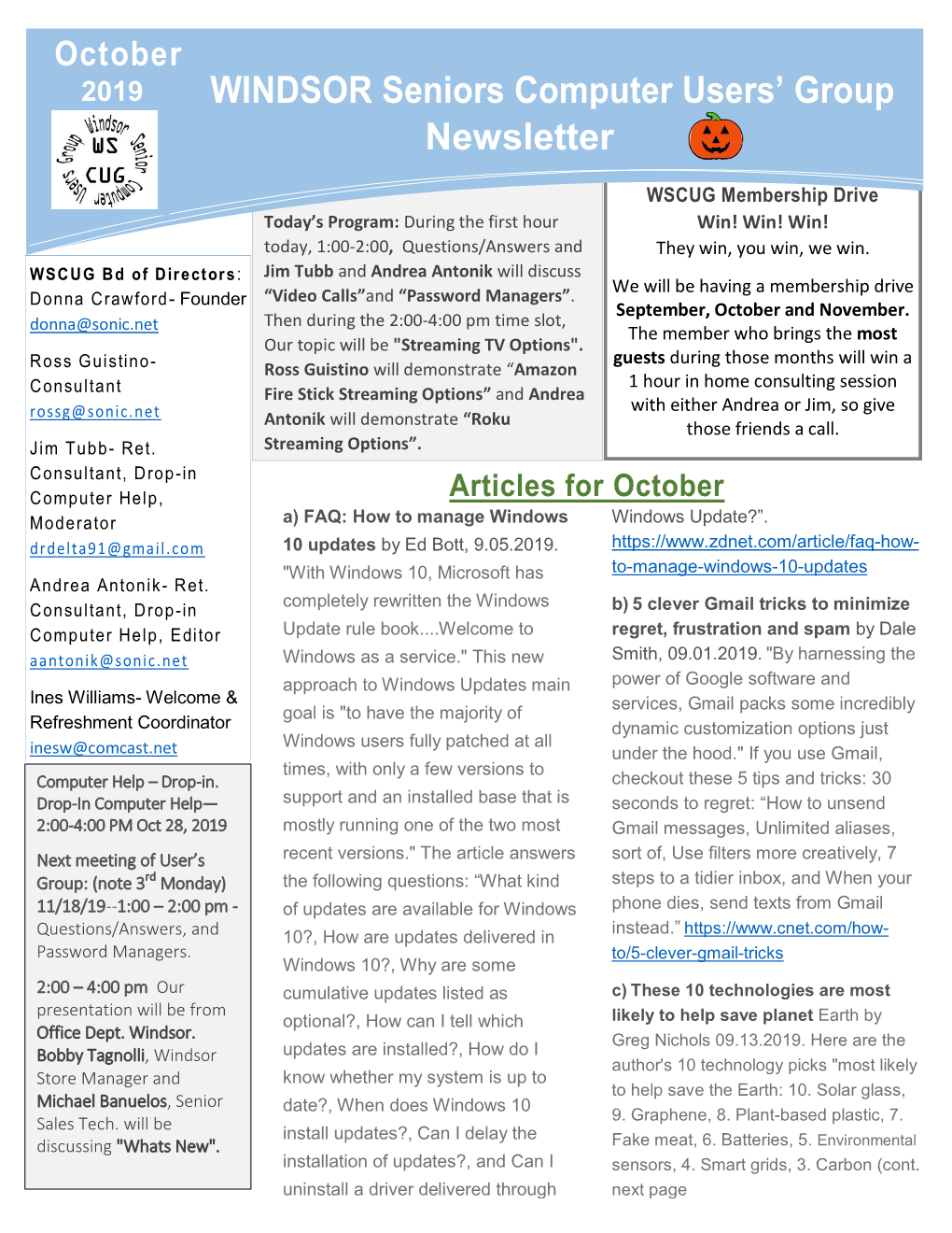 WINDSOR Seniors Computer Users' Group Newsletter