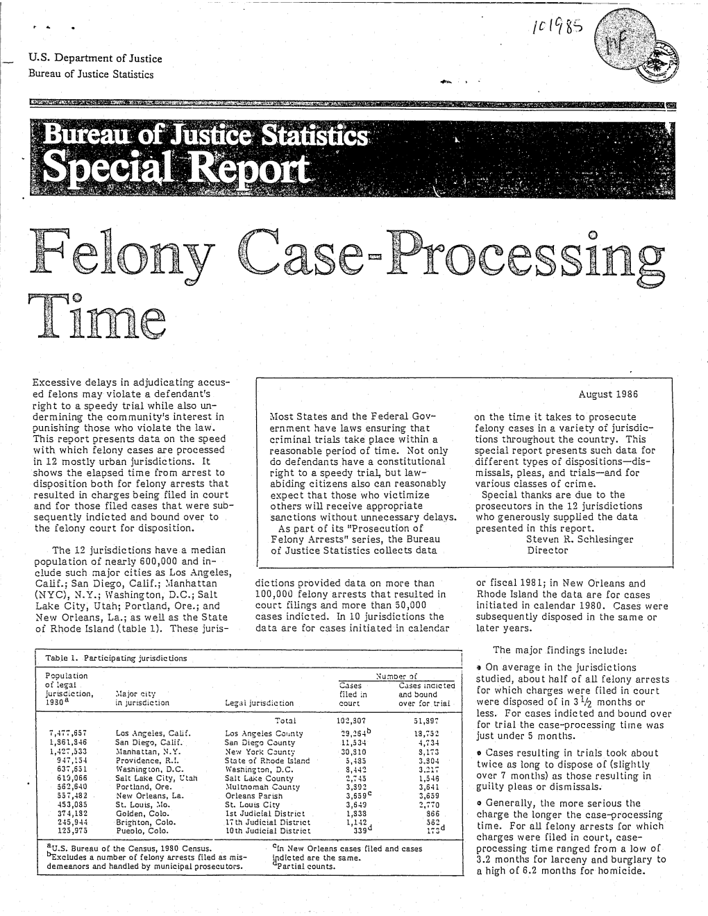 Felony Case-Processing Time in 12 Jurisdictions Typically Take Longer to Process Than a Criminal Defendant's Right to a Cases in the Lower Courts