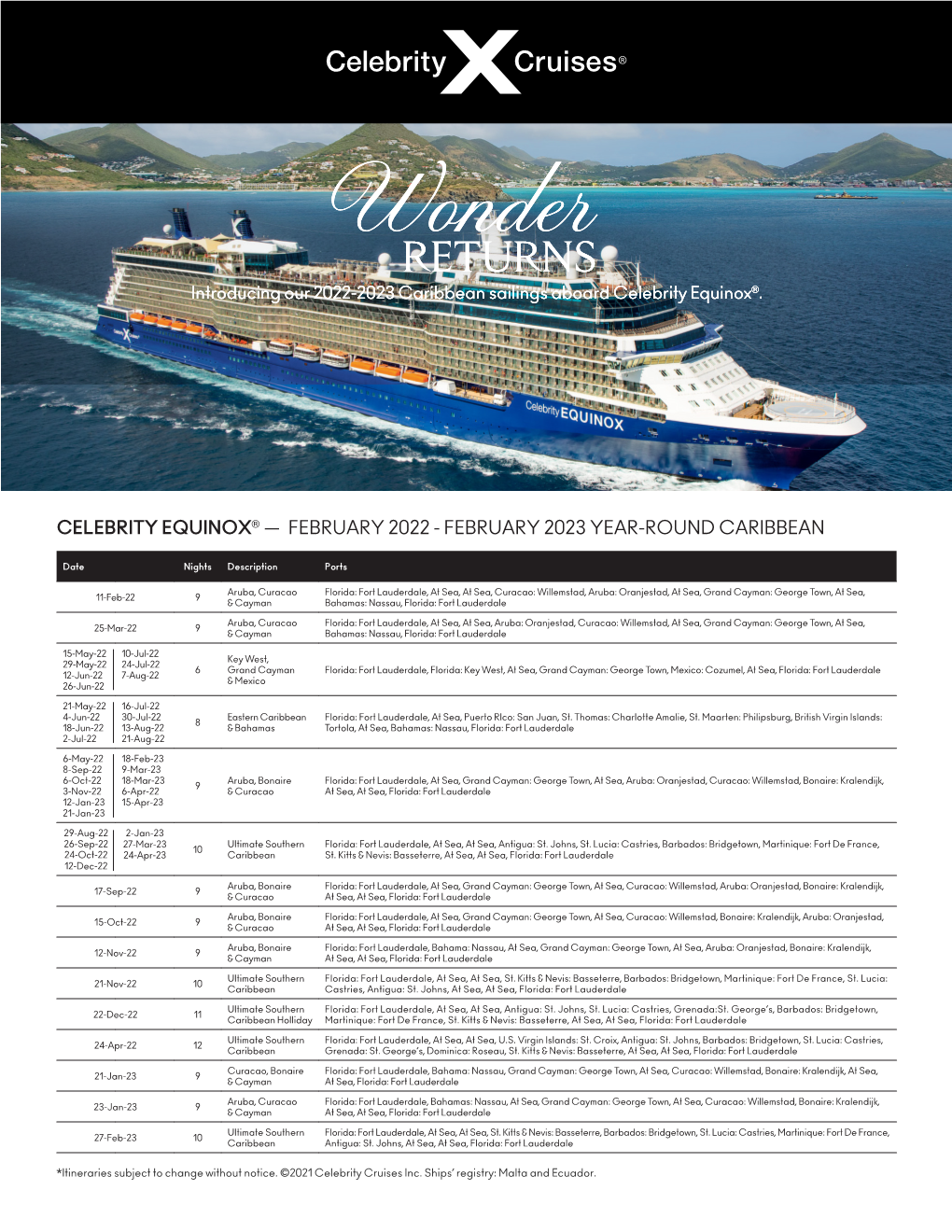 Celebrity Equinox® — February 2022 - February 2023 Year-Round Caribbean