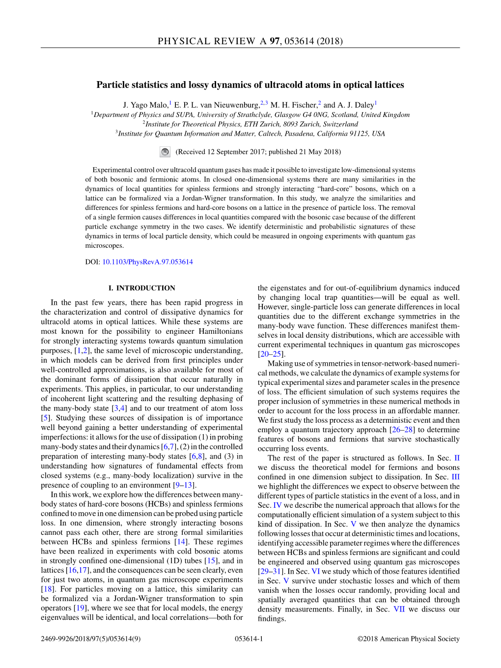 Particle Statistics and Lossy Dynamics of Ultracold Atoms in Optical Lattices