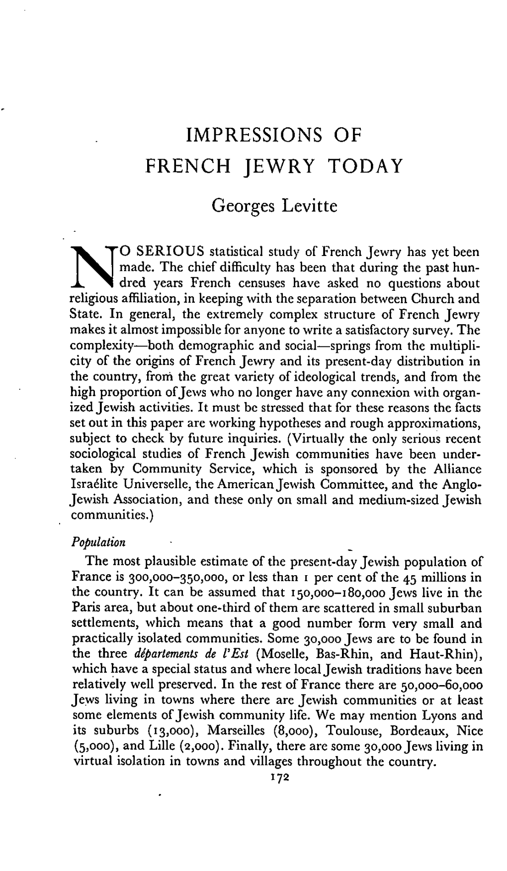 IMPRESSIONS of FRENCH JEWRY TODAY Georges Levitte