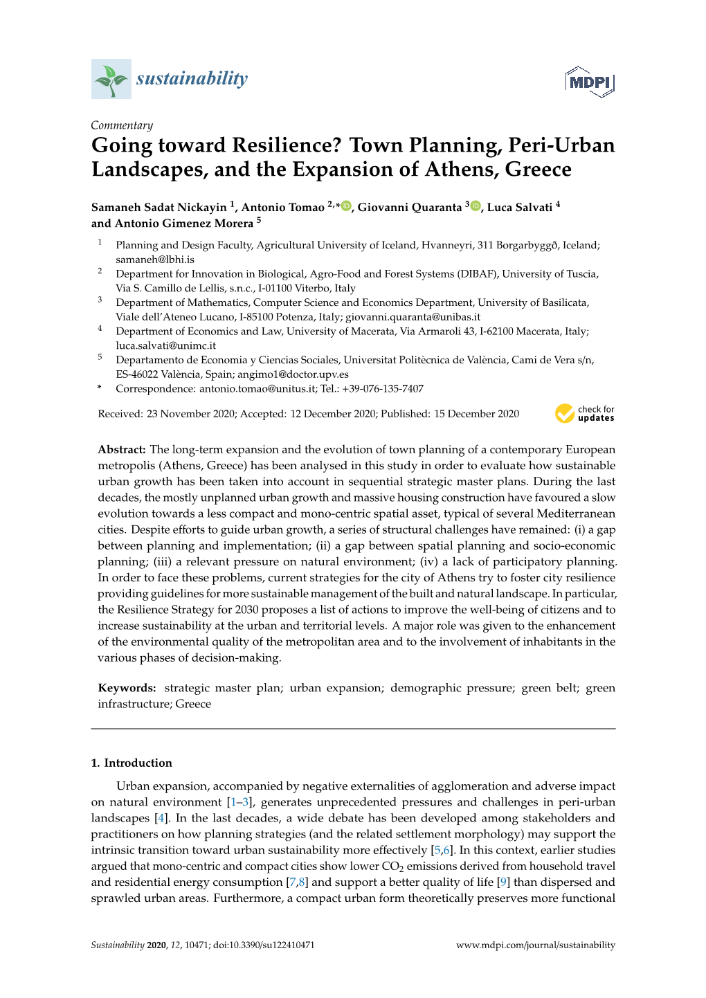 Town Planning, Peri-Urban Landscapes, and the Expansion of Athens, Greece