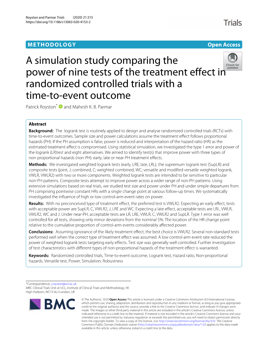 A Simulation Study Comparing the Power of Nine Tests of the Treatment